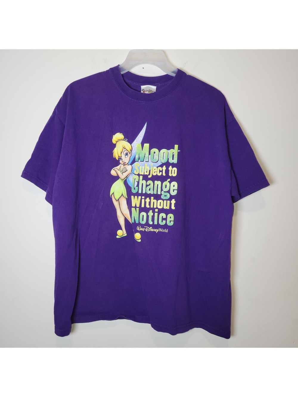 VTG Disney  Parks World Tinker Bell "Mood Subject to Change" Purple Shirt sz XL